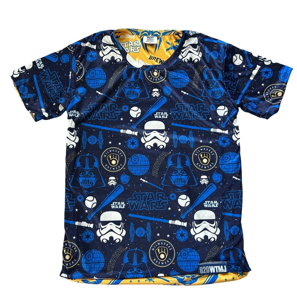 BDA Milwaukee Brewers Star Wars Reversible Shirt Men Blue Yellow Medium